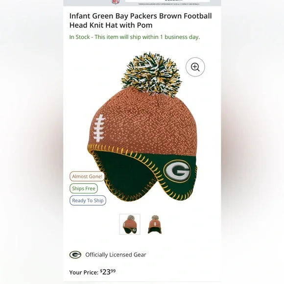 NFL Shop Packers Infant Football head Knit Hat - Picture 6 of 6